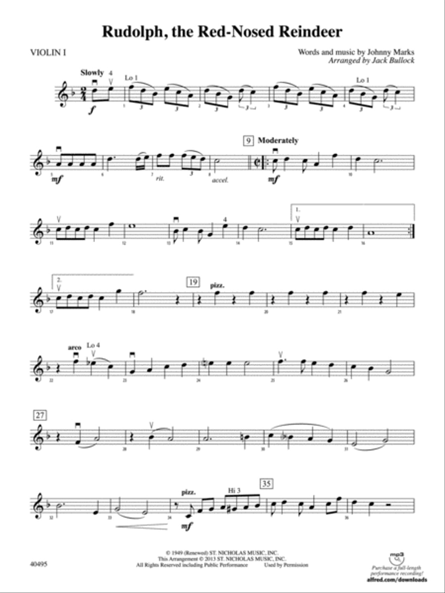 Rudolph, the Red-Nosed Reindeer: 1st Violin Full Orchestra scores gallery preview page 1