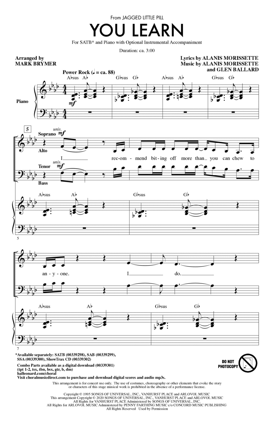 You Learn (from Jagged Little Pill) (arr. Mark Brymer) 4-Part scores gallery preview page 1