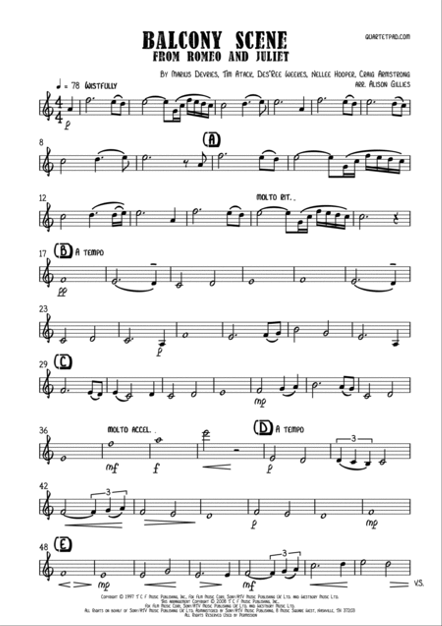 Balcony Scene String Quartet scores gallery preview page 6