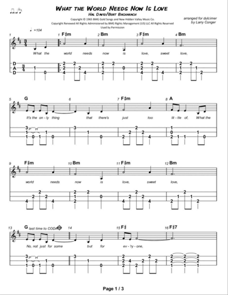 What The World Needs Now Is Love Dulcimer scores gallery preview page 2