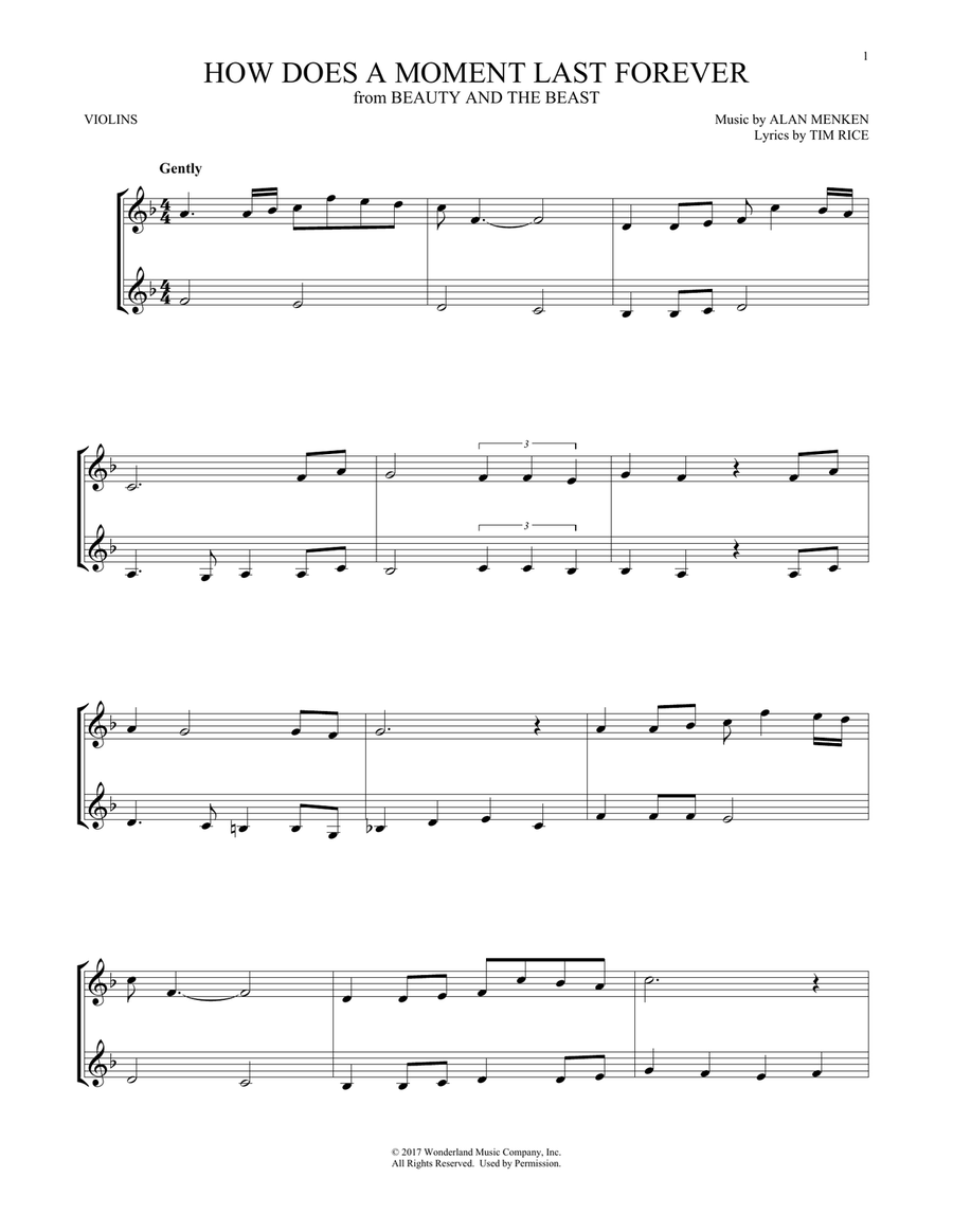 How Does A Moment Last Forever (from Beauty And The Beast) String Duet scores gallery preview page 1