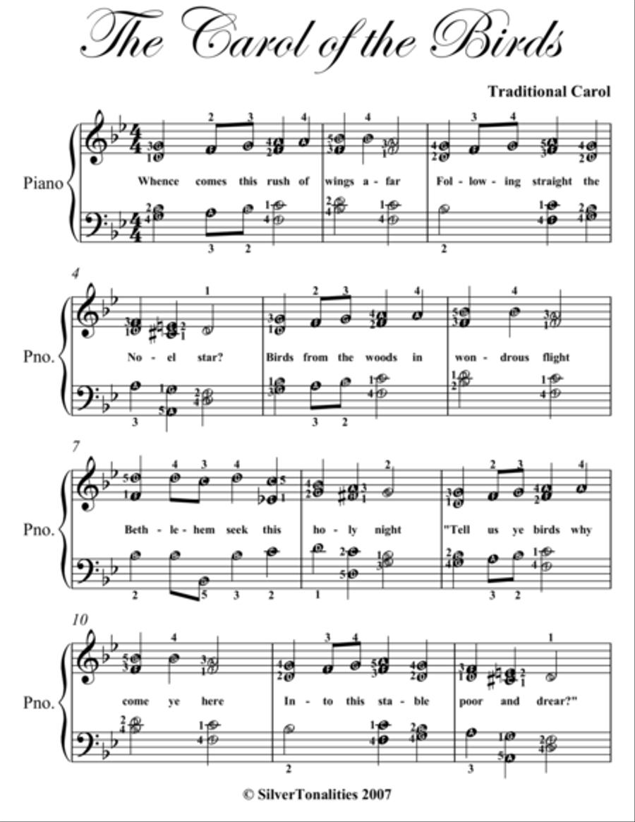 Carol of the Birds Easy Elementary Piano Sheet Music Easy Piano scores gallery preview page 2