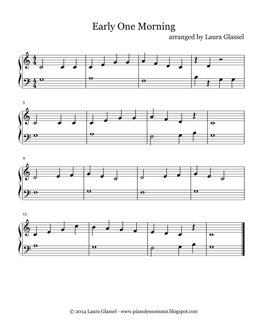 Early One Morning Easy Piano scores gallery preview page 1
