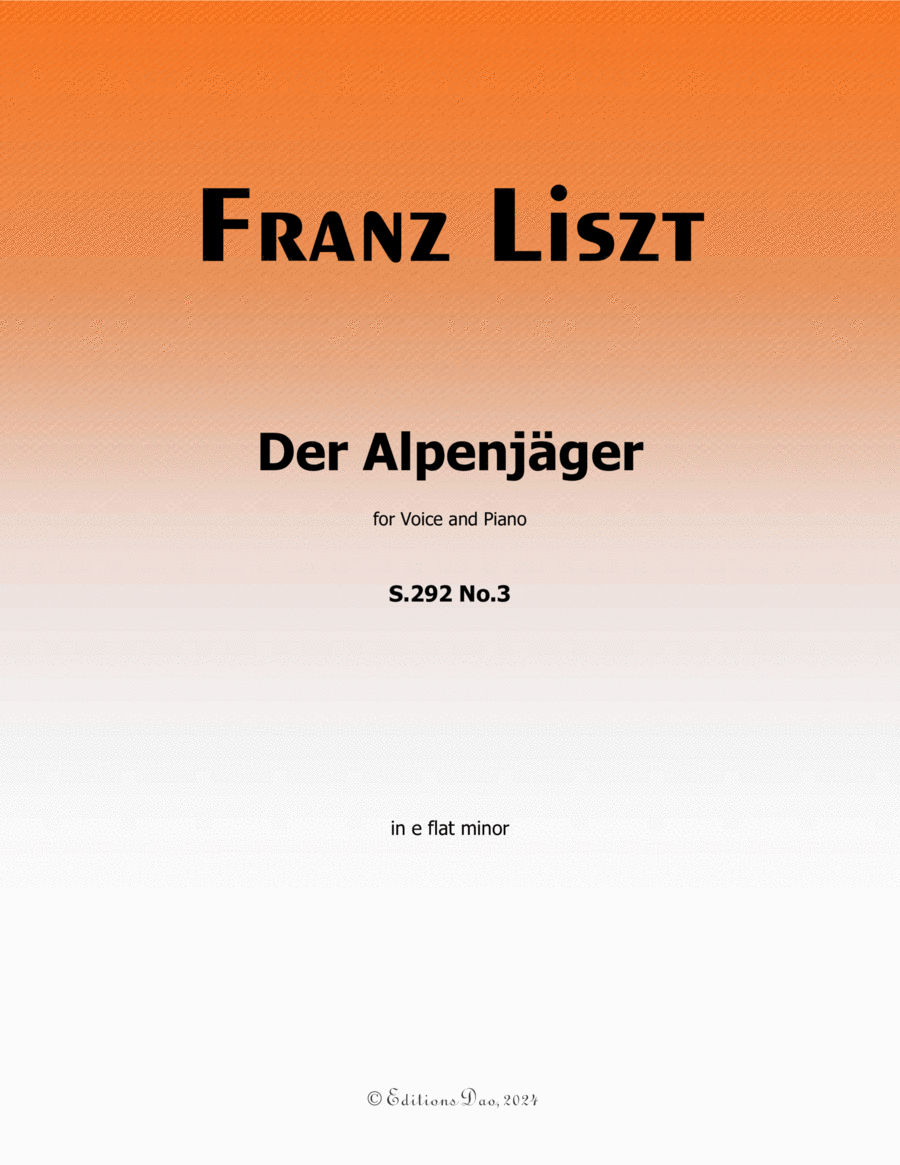 Der Alpenjager, by Liszt, S.292 No.3, in e flat minor Voice scores gallery preview page 1