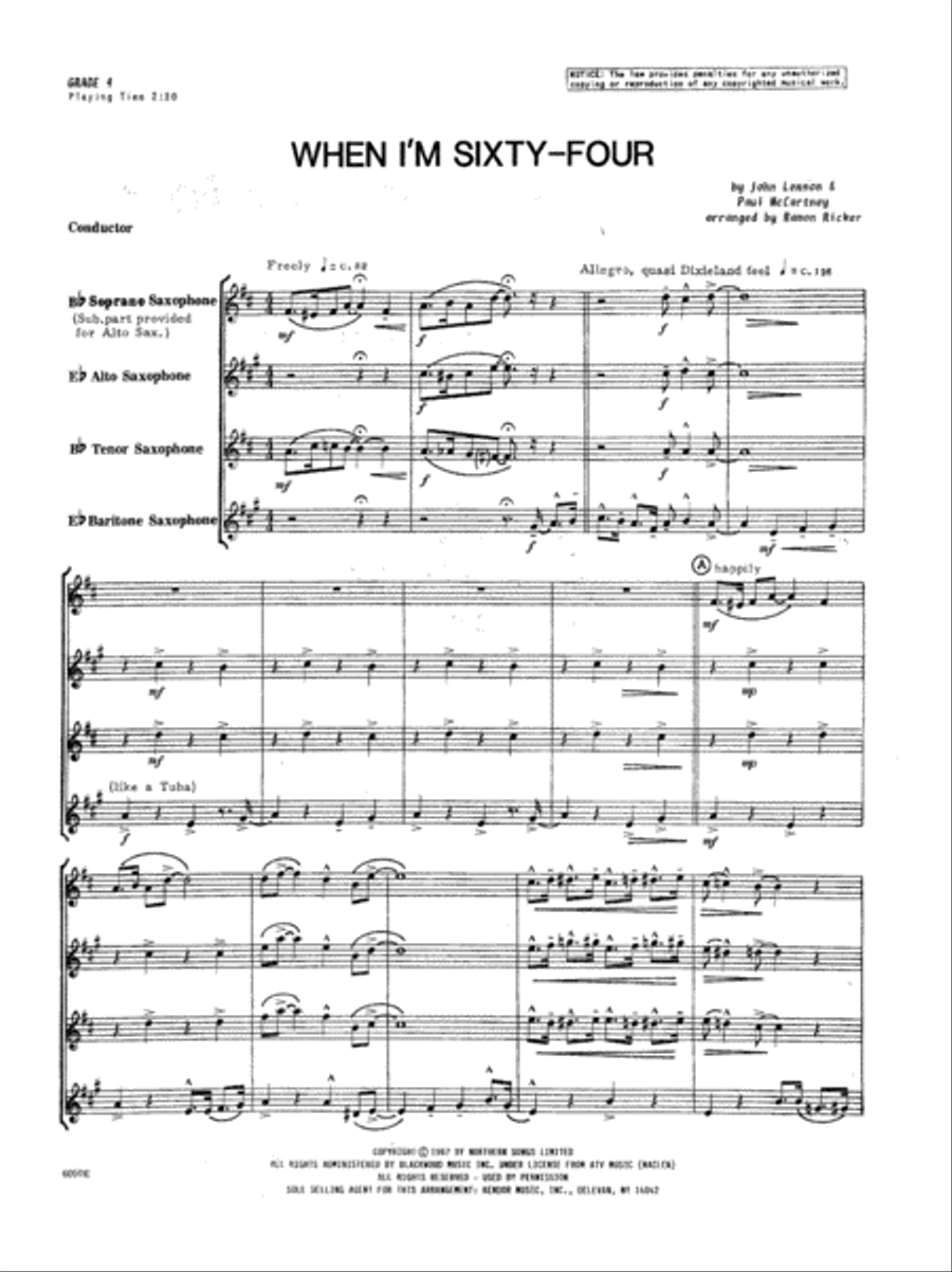When I'm Sixty-Four Saxophone Quartet scores gallery preview page 4