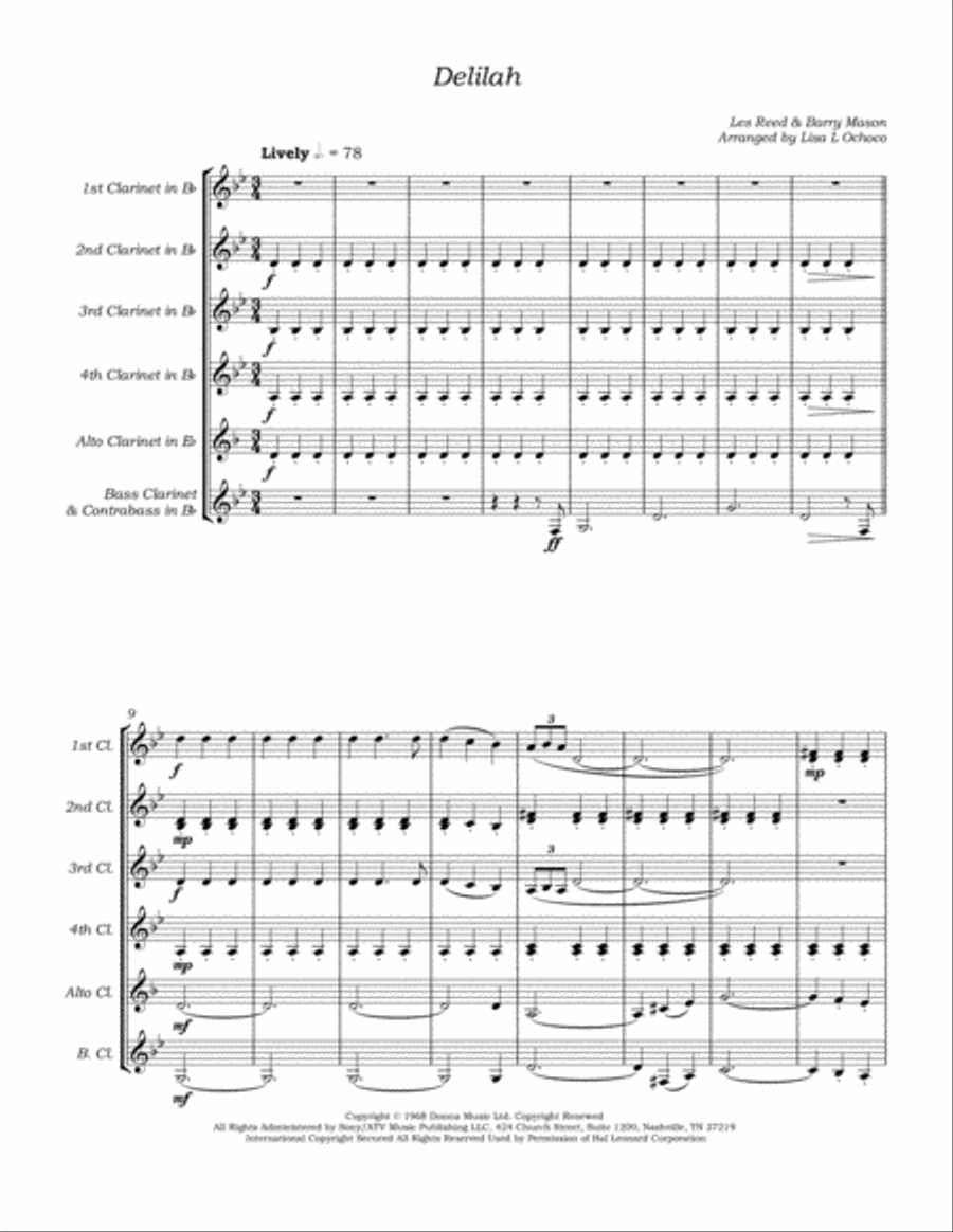 Delilah Clarinet Choir scores gallery preview page 5
