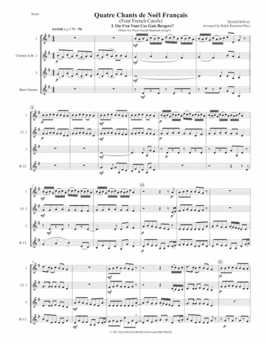 Quatre Chants de Noël Français (Four French Carols) for Clarinet Quartet image number null