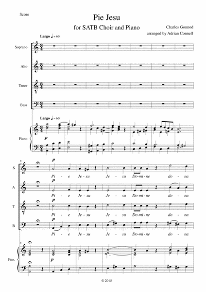 Gounod Pie Jesu arranged for SATB choir and piano (or organ)