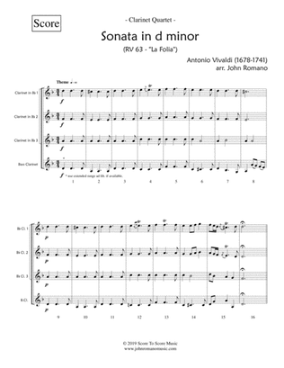 Book cover for Sonata in d minor RV63 "La Folia" (Clarinet Quartet)