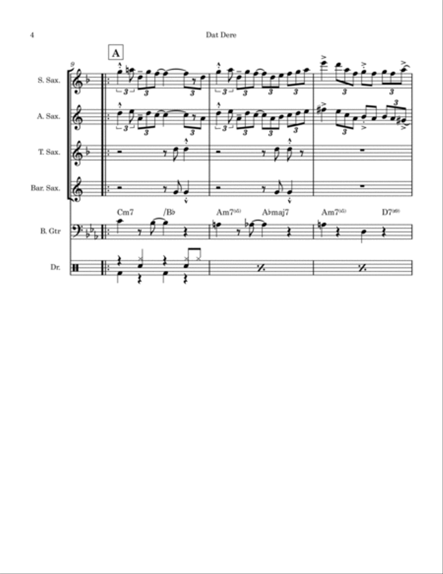 Dat Dere Saxophone Quartet scores gallery preview page 4