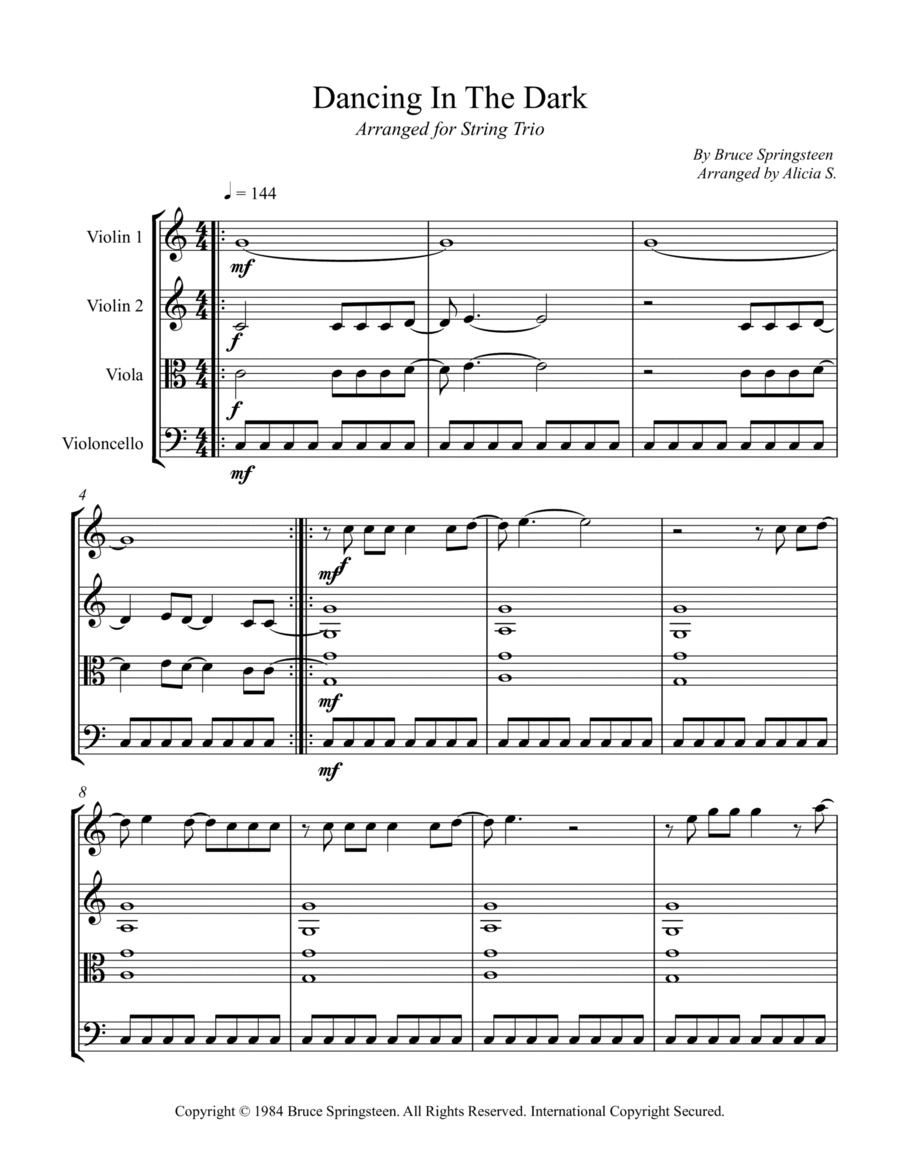 Dancing In The Dark String Trio scores gallery preview page 1