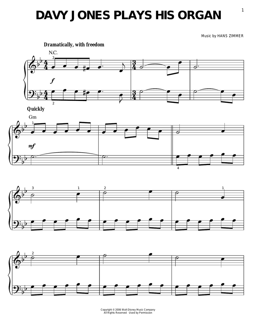 Davy Jones Plays His Organ (from Pirates Of The Caribbean: Dead Man's Chest) Organ scores gallery preview page 1
