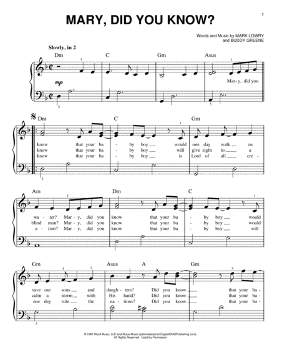 Mary, Did You Know? by Mark Lowry Easy Piano - Digital Sheet Music