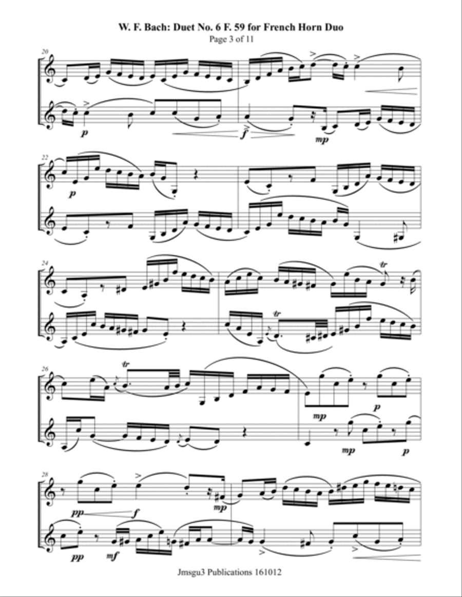 WF Bach: Duet No. 6 for French Horn Duo Brass Duet scores gallery preview page 3