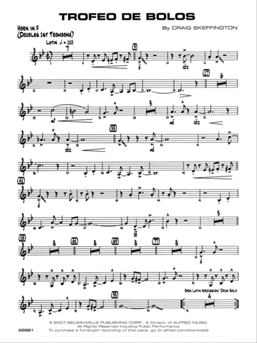 Trofeo de Bolos: 1st F Horn Jazz Ensemble scores gallery preview page 1