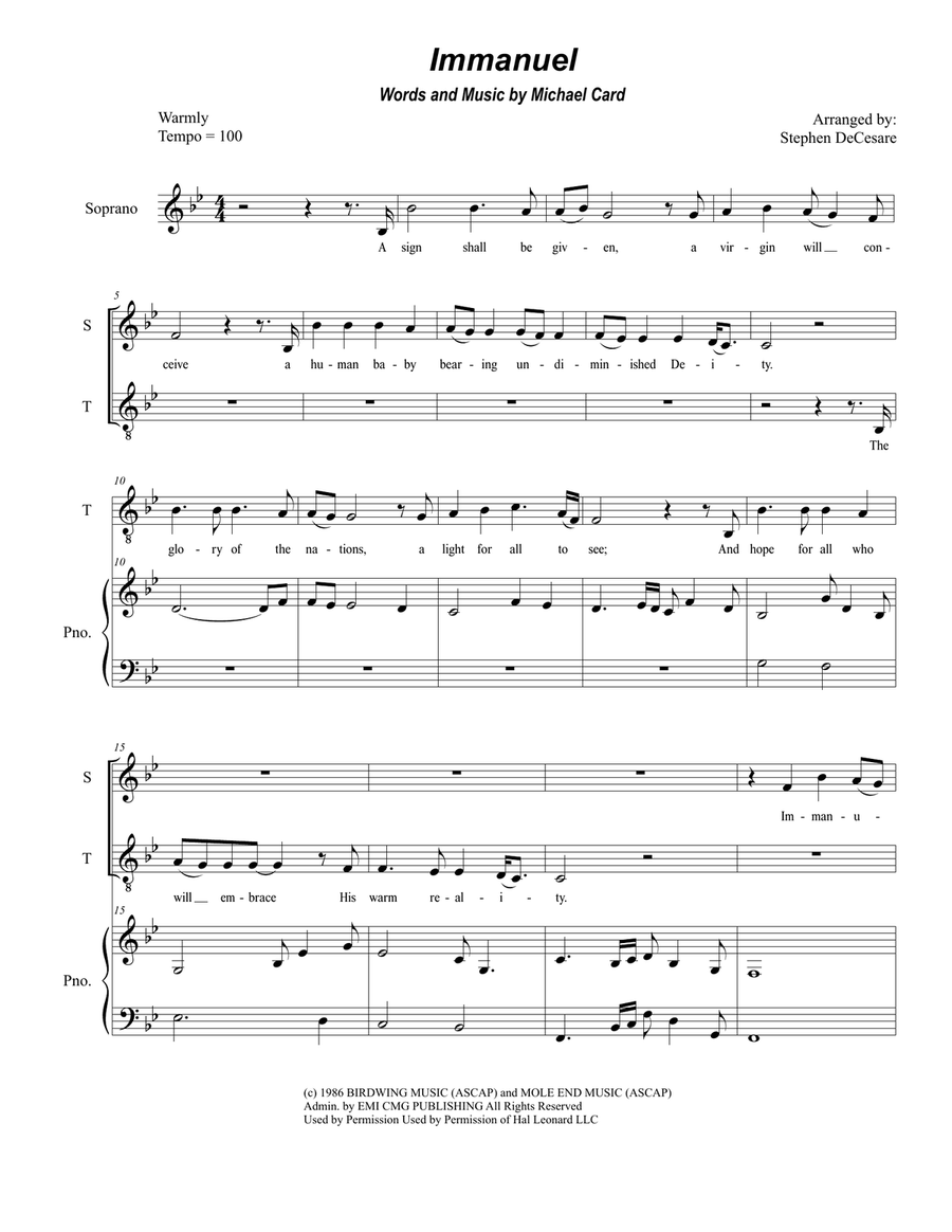 Immanuel Tenor Voice scores gallery preview page 1