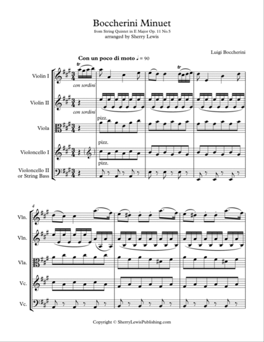 BOCCHERINI MINUTE - (Minuet Op. 11 No. 5 for String Quintet) String Orchestra, Intermediate Level fo String Orchestra scores gallery preview page 4