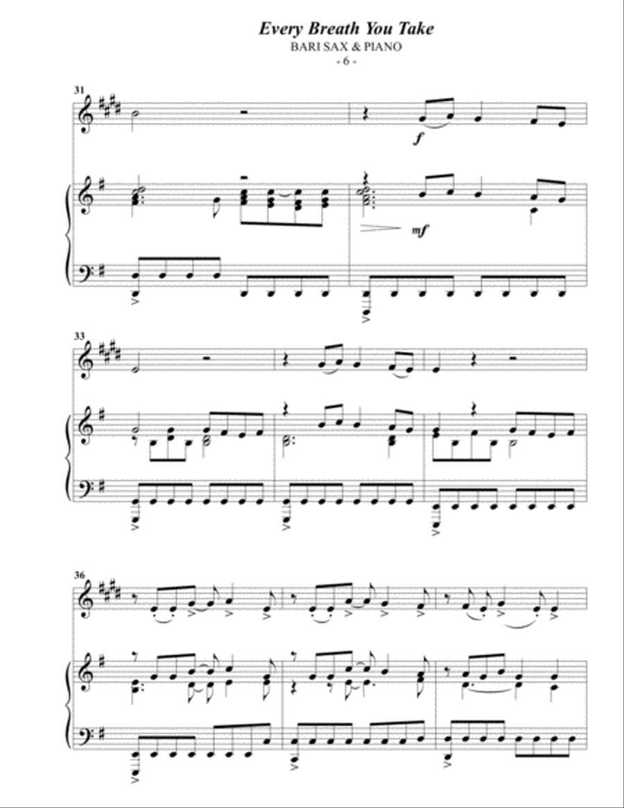Every Breath You Take Baritone Saxophone scores gallery preview page 6