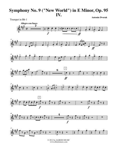 Dvorak Symphony No. 9, New World, Movement IV - Trumpet in Bb 1 (Transposed Part), Op.95