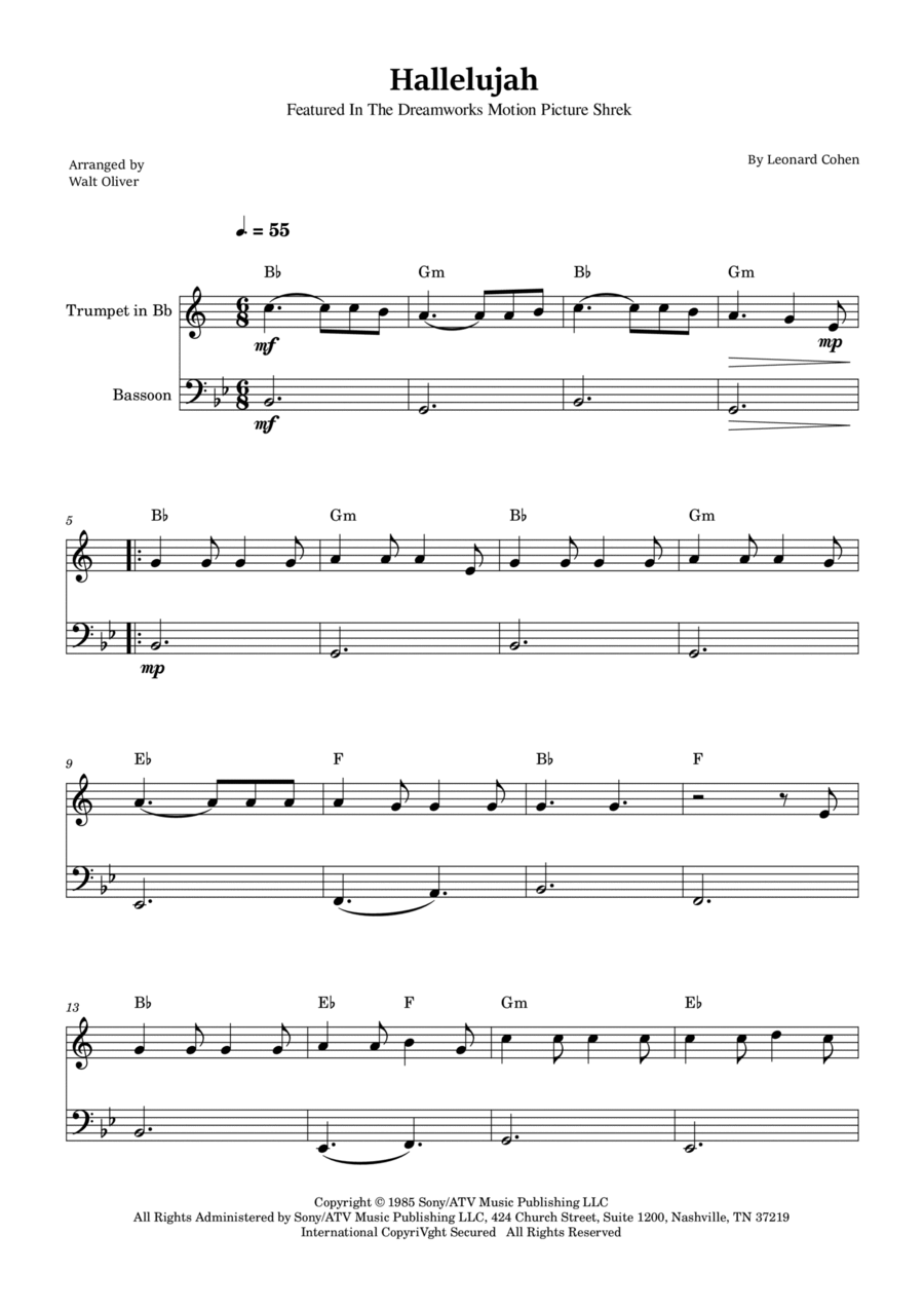 Hallelujah Bassoon scores gallery preview page 1