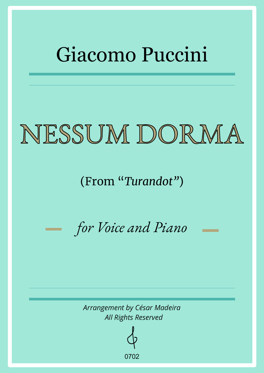 Nessun Dorma by Puccini - Voice and Piano (Full Score and Parts) Piano, Vocal scores gallery preview page 1