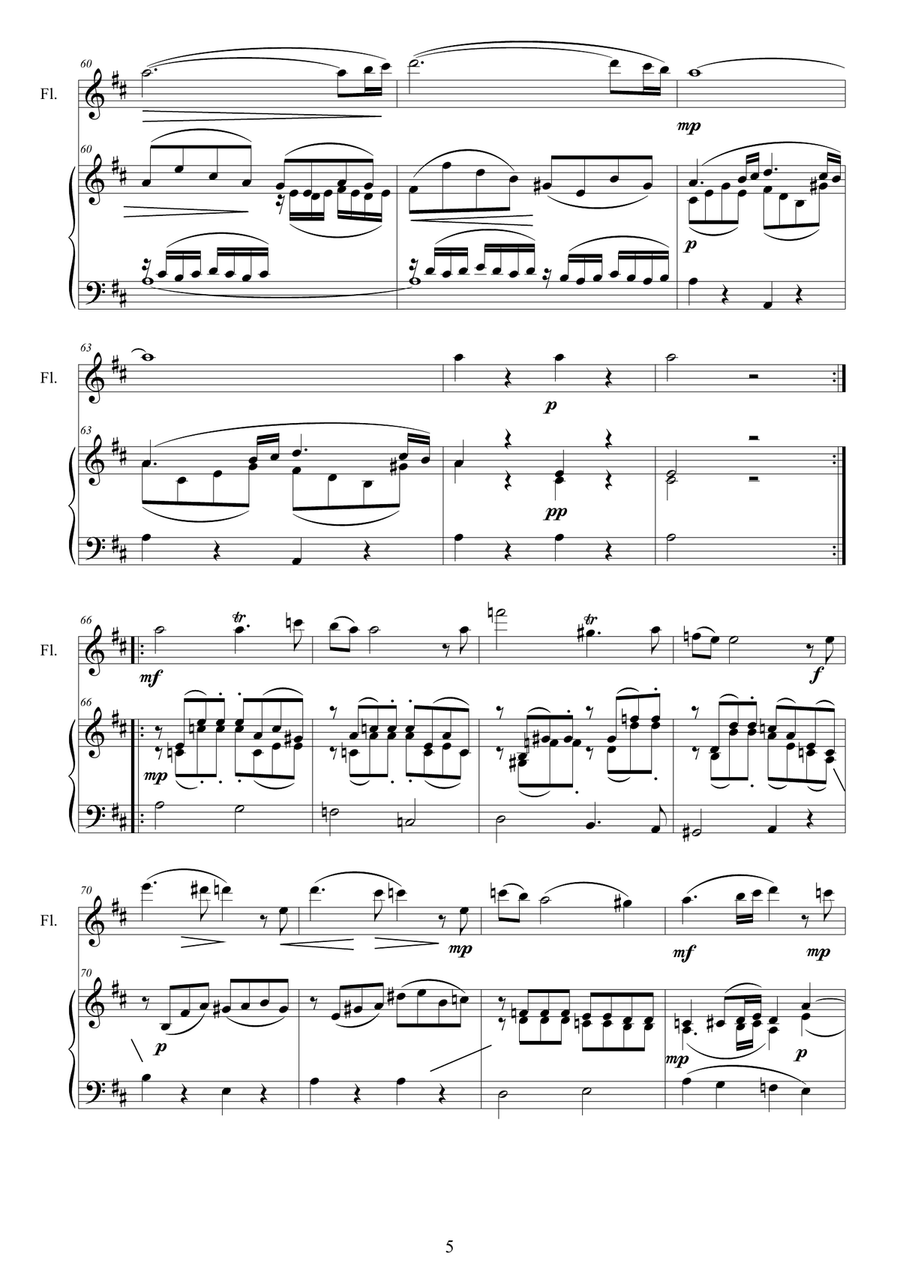 Mozart - Flute quartet in D K.285 - 1 Allegro - Version Flute and piano Flute Solo scores gallery preview page 5