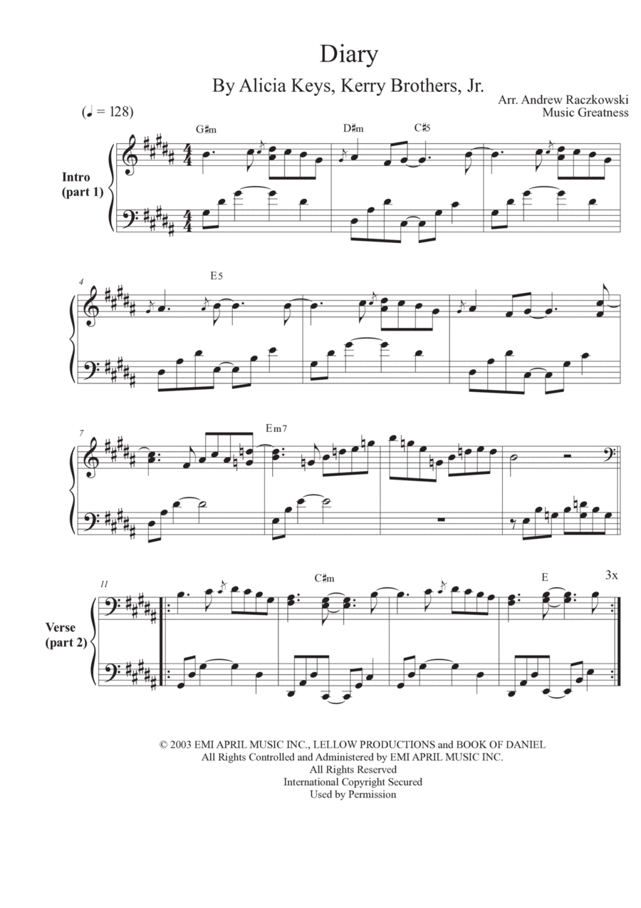 Diary Piano Solo scores gallery preview page 1