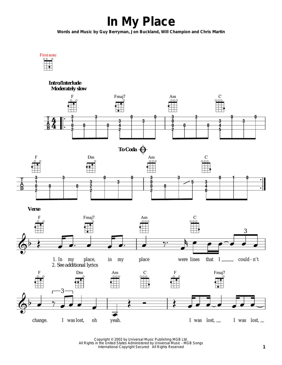 In My Place Ukulele scores gallery preview page 1