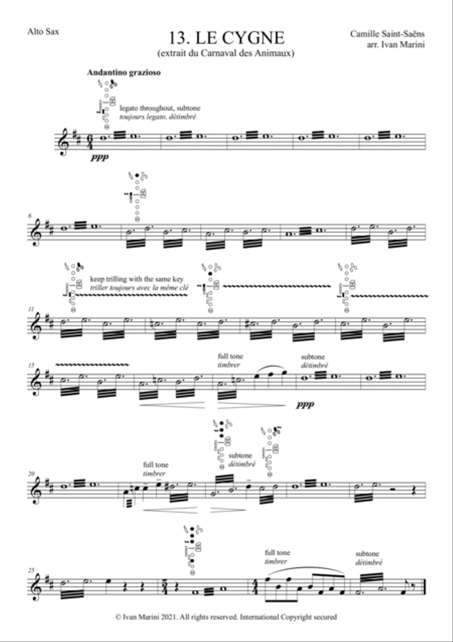 THE CARNIVAL OF THE ANIMALS for Saxophone Quartet - 13. Le Cygne (the Swan)