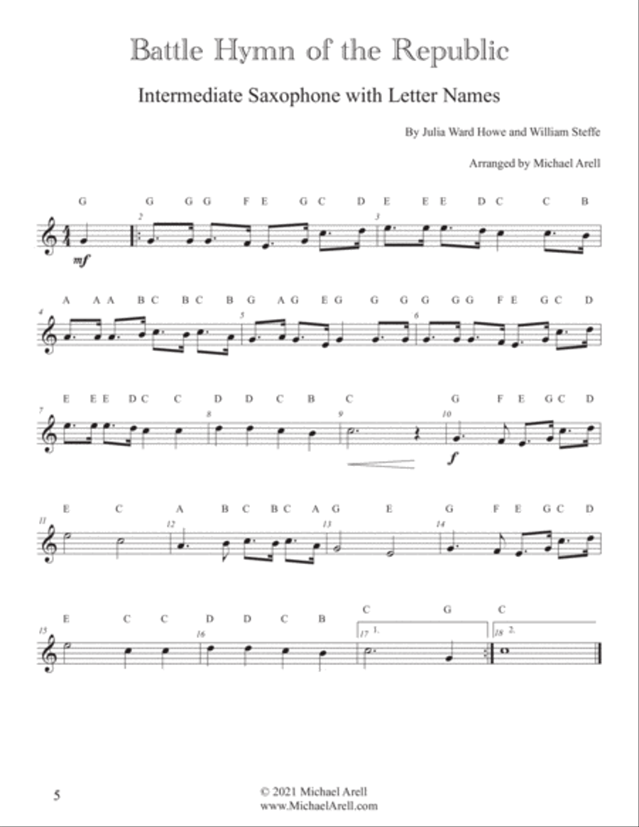 4 Intermediate Patriotic Songs for Saxophone Woodwind Quartet scores gallery preview page 5