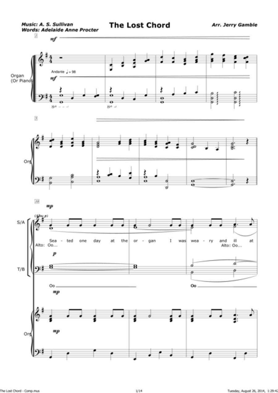 The Lost Chord The Lost Chord 4-Part scores gallery preview page 1