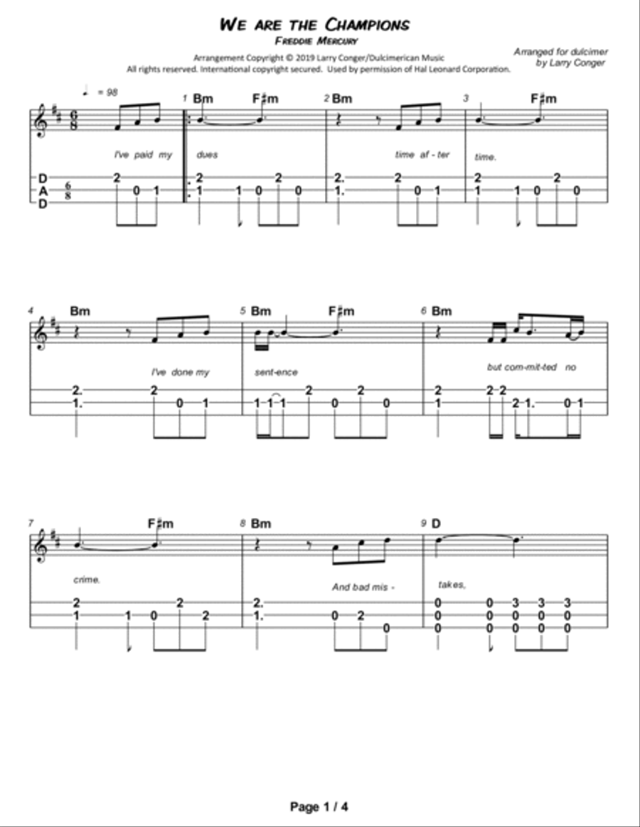 We Are The Champions We Are The Champions Dulcimer scores gallery preview page 2