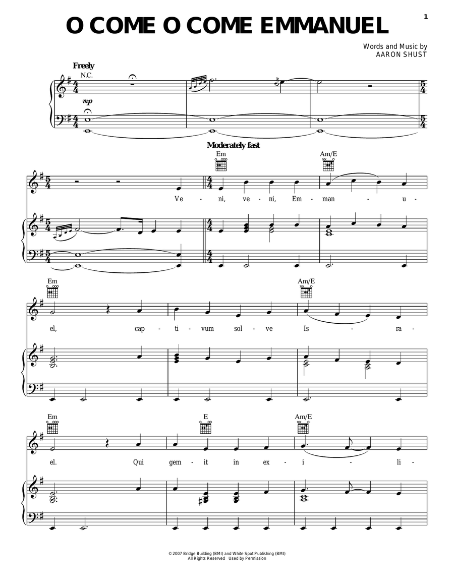 O Come O Come Emmanuel Piano, Vocal, Guitar scores gallery preview page 1
