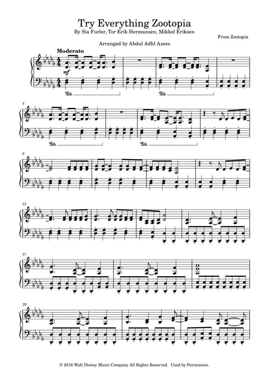 Try Everything Piano Solo scores gallery preview page 1