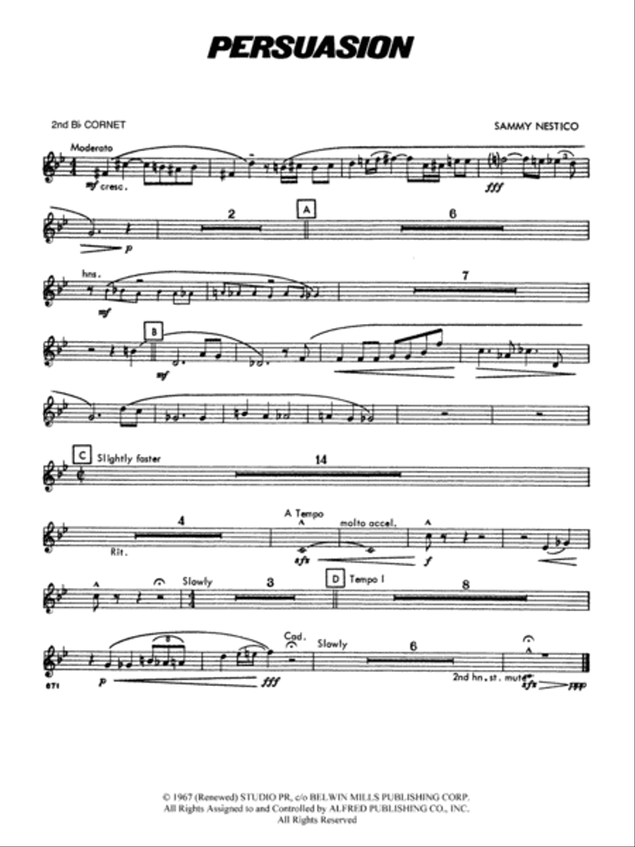 Persuasion: 2nd B-flat Cornet Concert Band scores gallery preview page 1