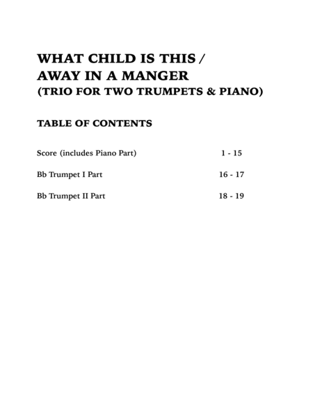 Christmas Medley (What Child is This / Away in a Manger): Trio for Two Trumpets and Piano image number null