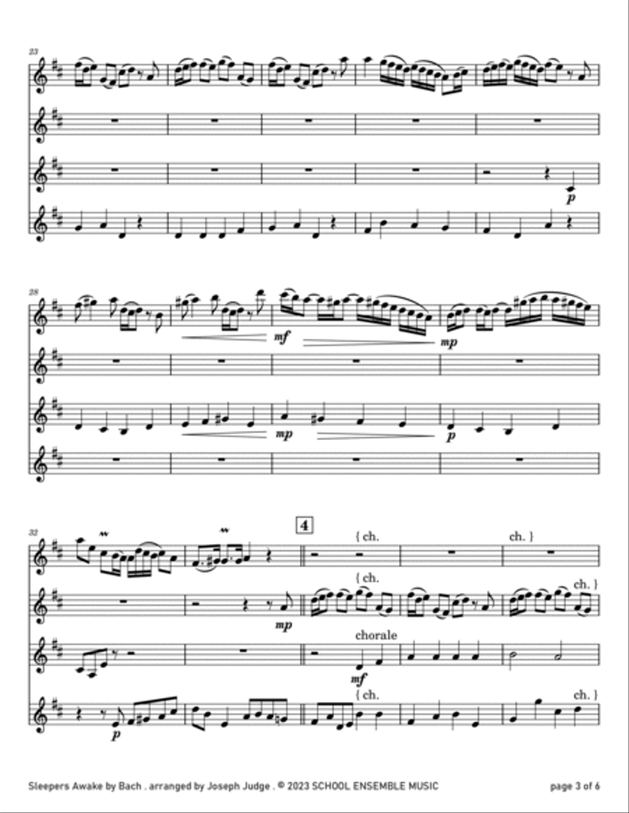Sleepers Awake by Bach for Clarinet Quartet in Schools Clarinet Quartet scores gallery preview page 3