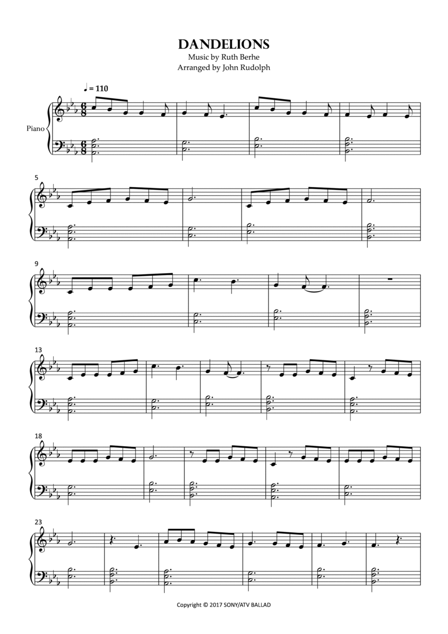 Dandelions Easy Piano scores gallery preview page 1