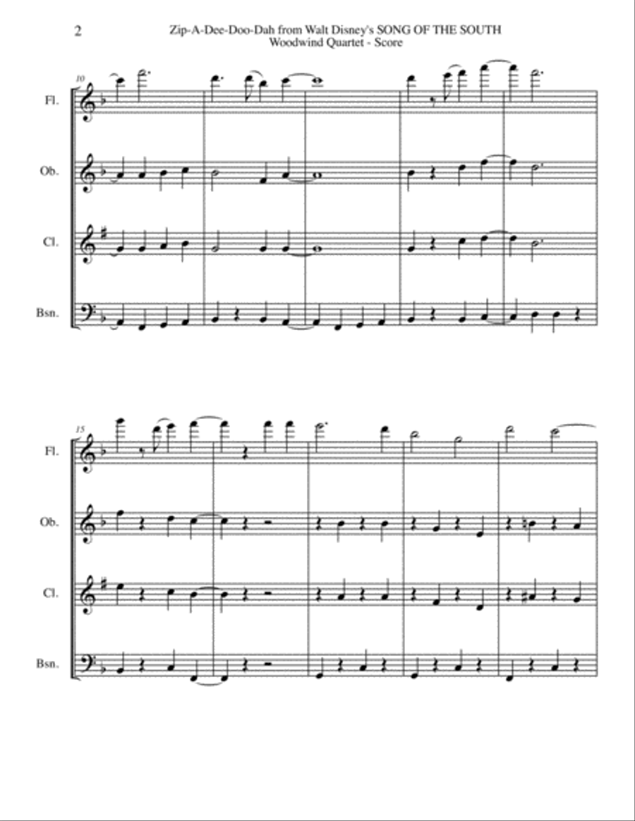 Zip-A-Dee-Doo-Dah Woodwind Quartet scores gallery preview page 2