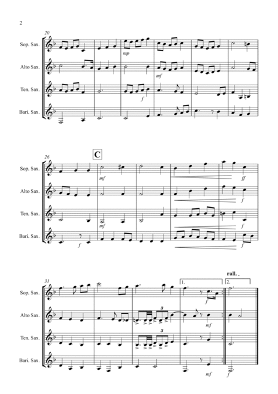 The Star Spangled Banner for Saxophone Quartet Saxophone Quartet scores gallery preview page 2