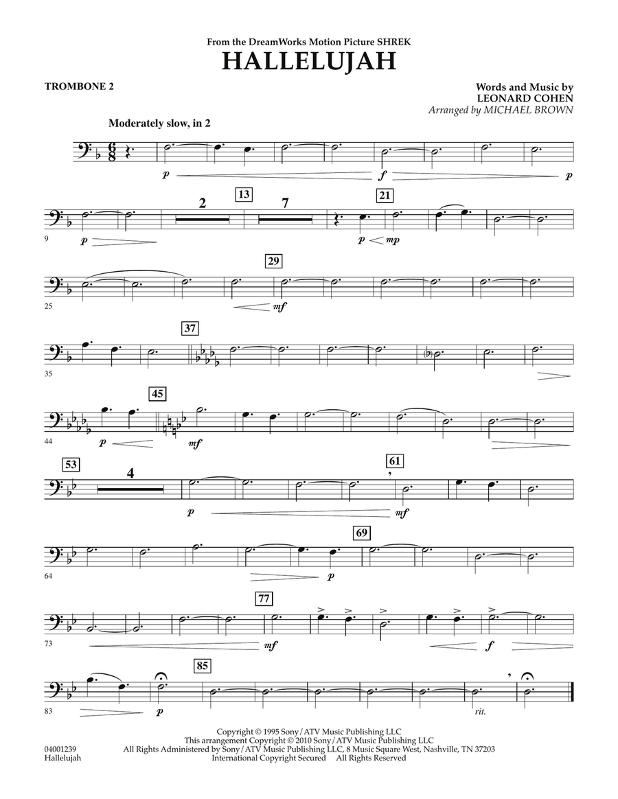 Hallelujah - Trombone 2 Concert Band scores gallery preview page 1