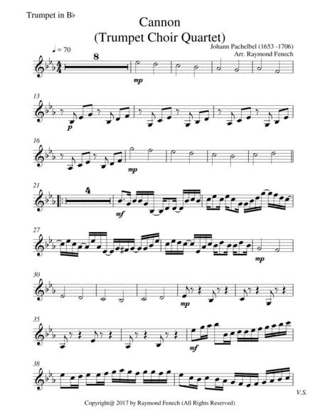 Canon - Johann Pachebel - Trumpet Choir Quartet (E Flat Soprano Cornet; B Flat Trumpet; Flugelhorn a image number null