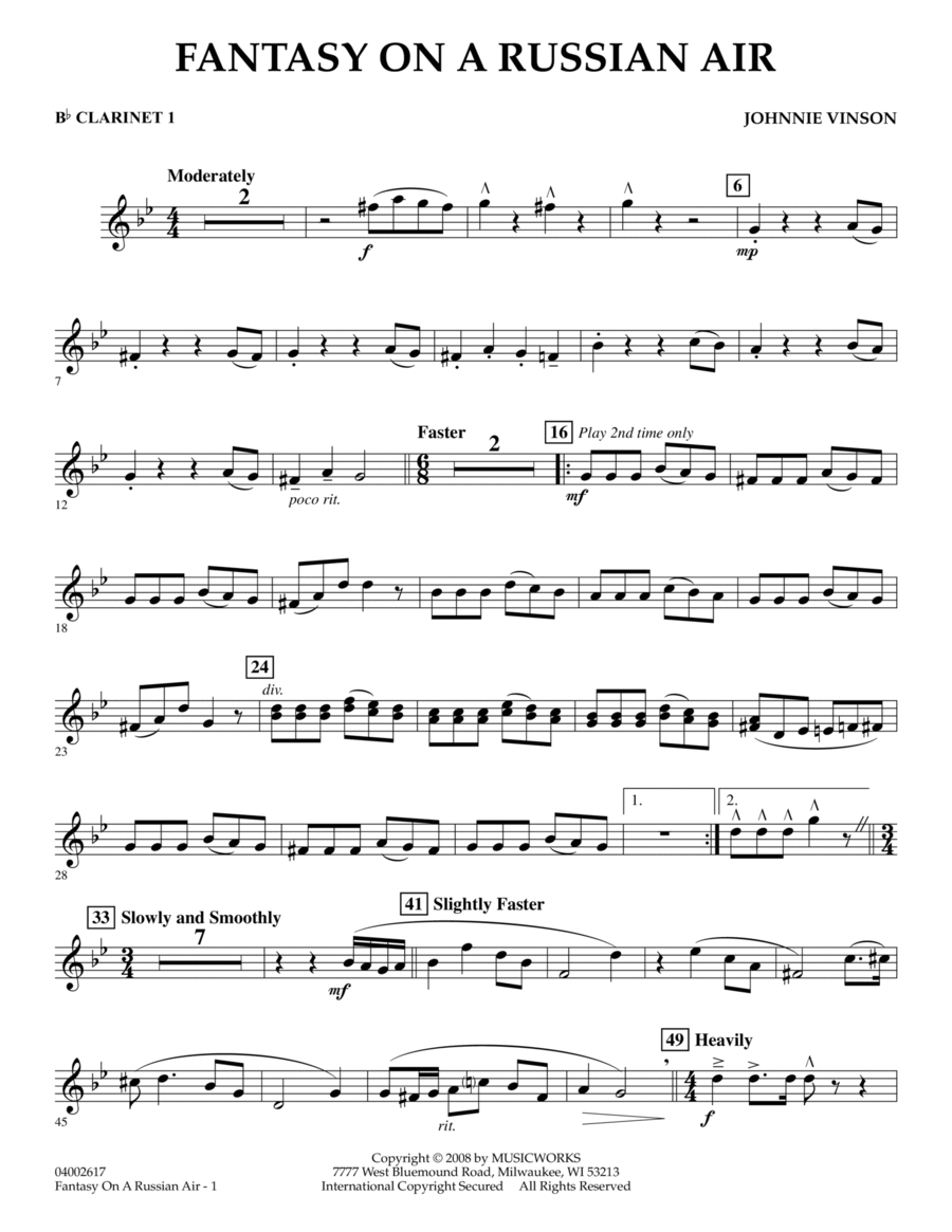 Fantasy on a Russian Air - Bb Clarinet 1 B-Flat Clarinet scores gallery preview page 1