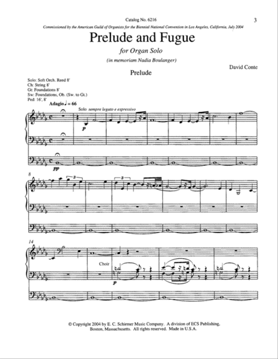 Prelude and Fugue: In Memoriam Nadia Boulanger (Downloadable)