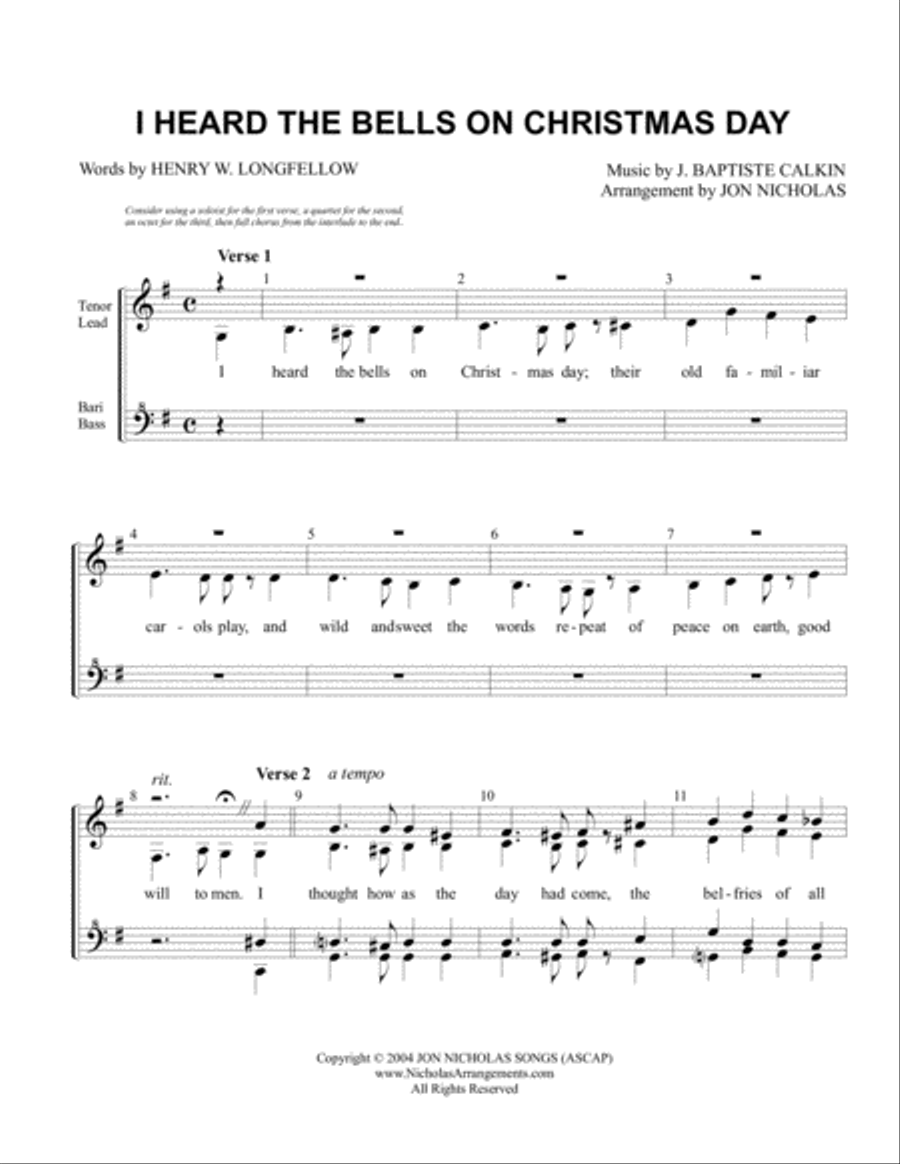I Heard The Bells On Christmas Day SSAA scores gallery preview page 1