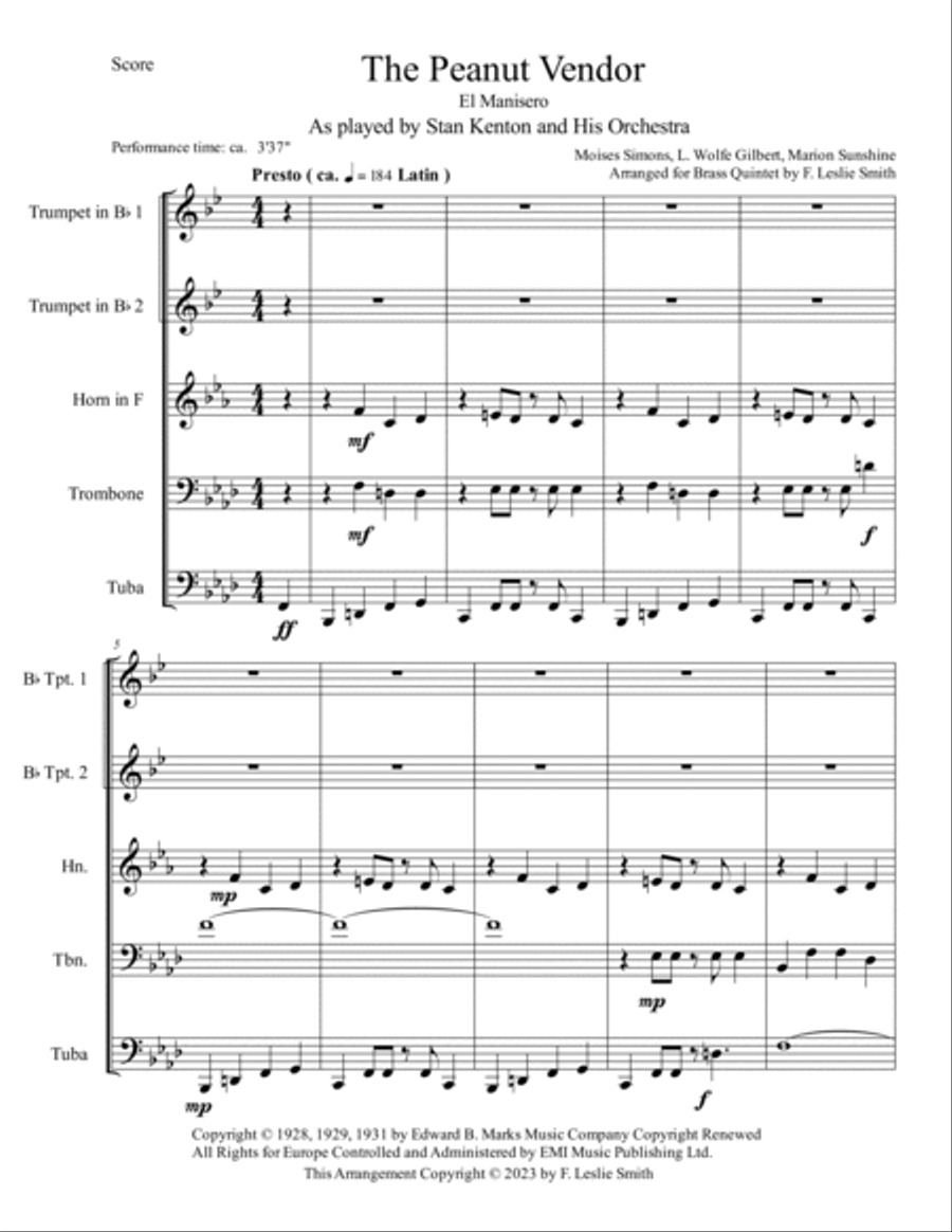 The Peanut Vendor (el Manisero) Brass Quintet scores gallery preview page 2