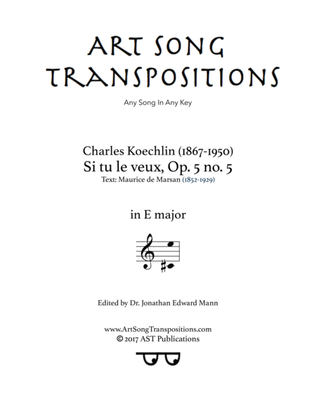 KOECHLIN: Si tu le veux, Op. 5 no. 5 (transposed to E major)