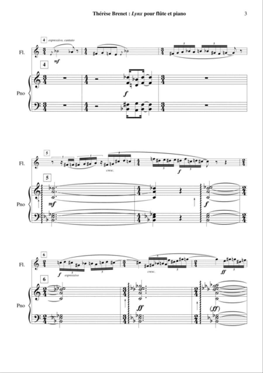 Therese Brenet : Lynx for flute and piano Flute Solo scores gallery preview page 3