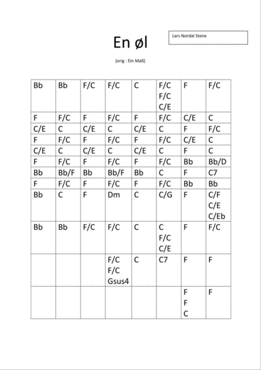 Ein Maß : norsk - En øl - for oktoberfest-orkester med sang-tekst (2min30sek) Piano, Vocal, Guitar scores gallery preview page 3