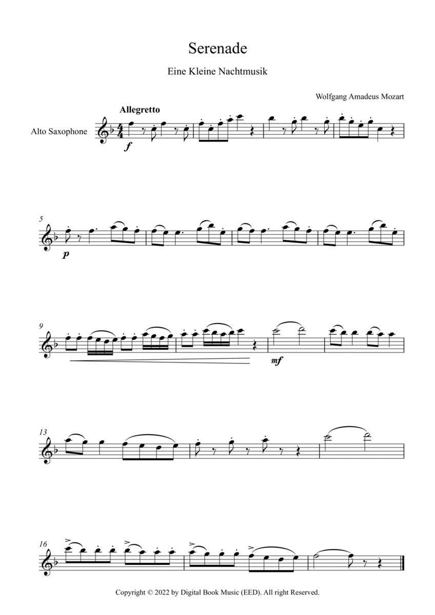 Serenade (Eine Kleine Nachtmusik) - Wolfgang Amadeus Mozart (Alto Sax)